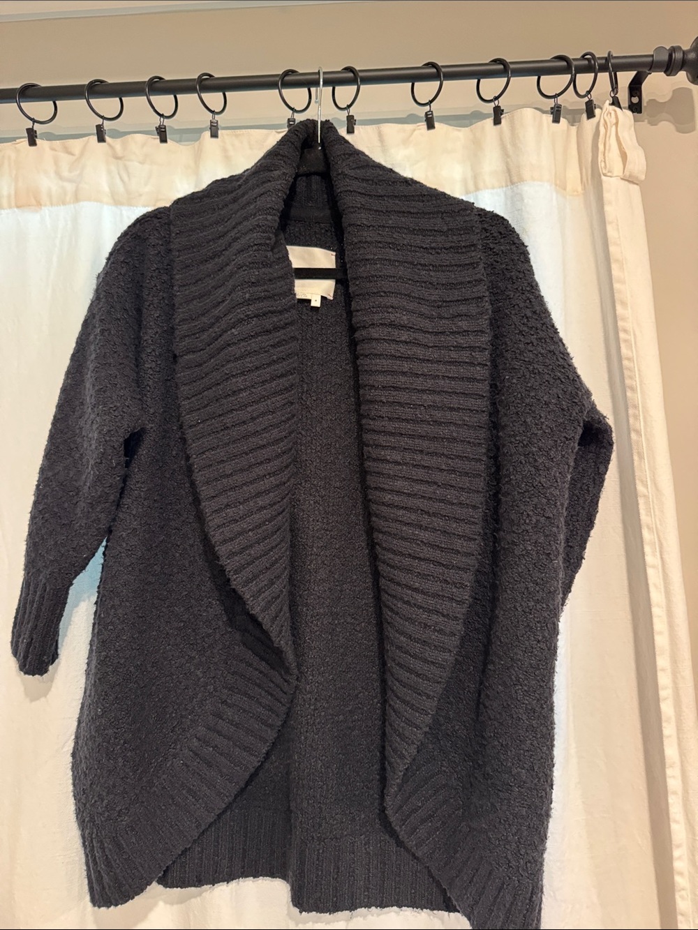 Anthropologie Black Open-Front Ribbed Shawl Collar Cardigan